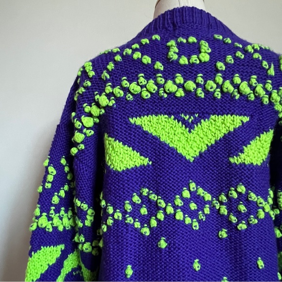 Vintage Obermeyer Sport Chunky Knit Wool Sweater in Purple and Green Size Small - Picture 7 of 8